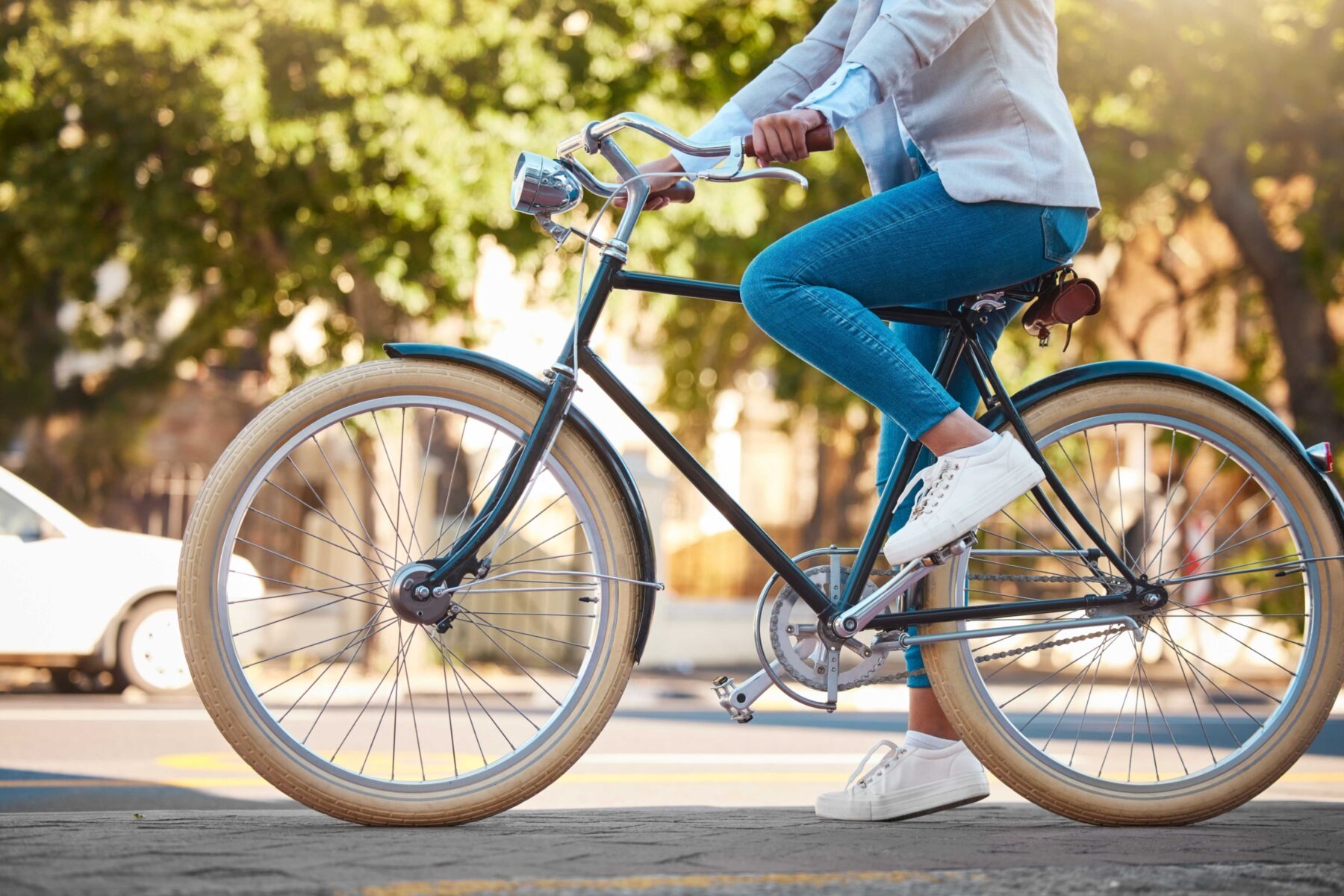 Lady riding a bike in Colorado