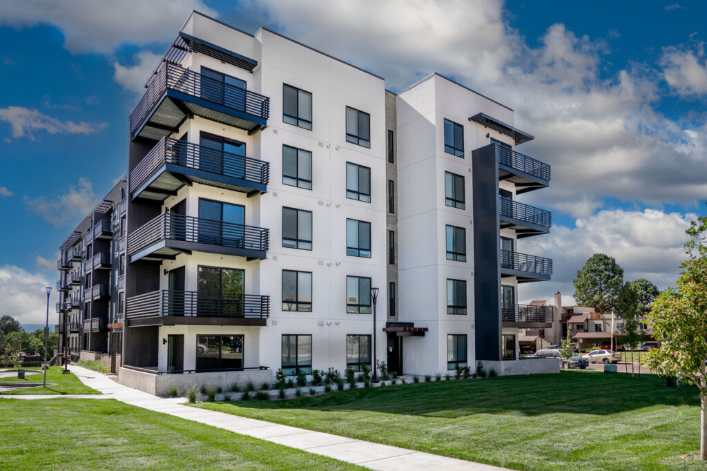 Exterior view of Vine at Panorama apartments near the University of Denver